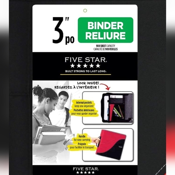 Five Star 3-inch Zipper Binder with Handle,  Colors red & black - Picture 2 of 5
